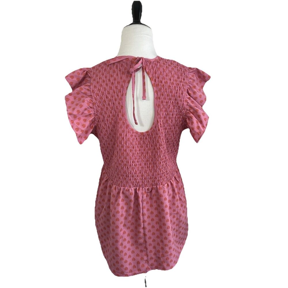 Michelle McDowell Smocked Flutter-Sleeve Pink Blouse Medium - Picture 2 of 9